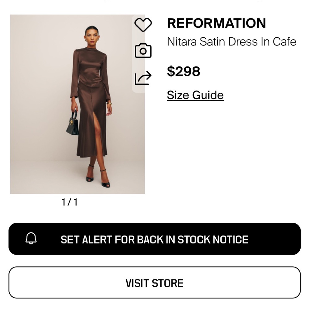 Reformation NEW with tags Nitara Satin Cafe Brown High Neck Midi Dress - Picture 2 of 13